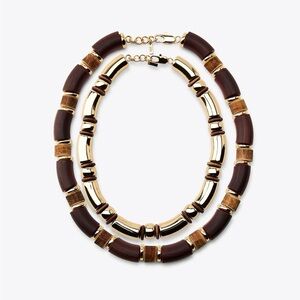 Zara NWT pack of 2 combined wood necklaces 4736/051